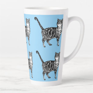 Tabby Cat Whimsical Light Blue Cats Latte Mok