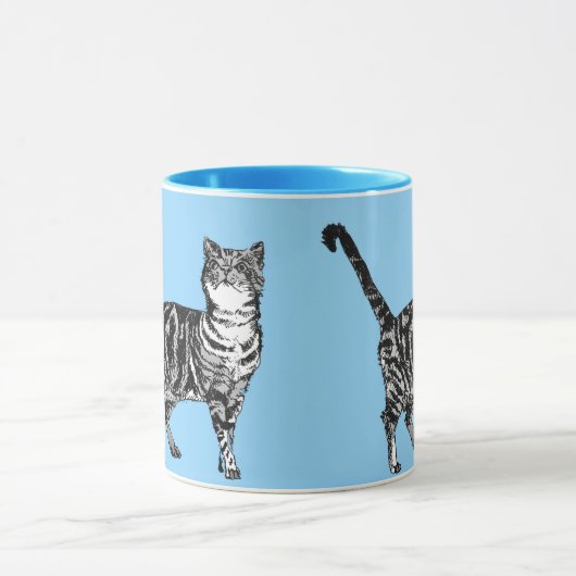 Tabby Cat Whimsical Light Blue Pastel Cats Art Mok (Midden)
