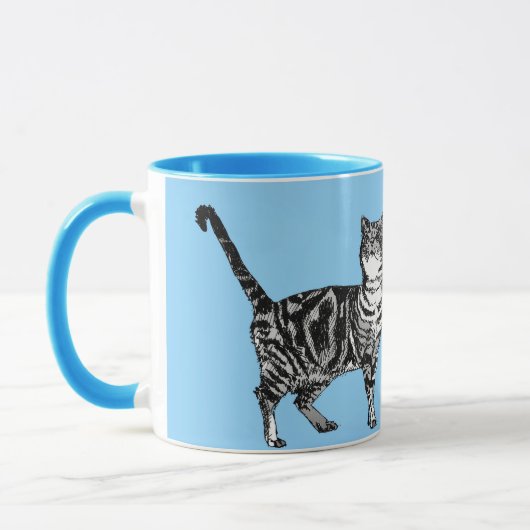 Tabby Cat Whimsical Light Blue Pastel Cats Art Mok (Links)
