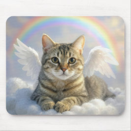 Tabby Cat With Angel Wings and Rainbow Muismat