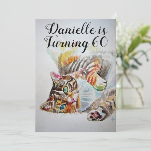 Tabby Cat Womans 60e anniversaire Invitation (Debout devant)