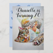 Tabby Cat Womans 70e anniversaire Invitation (Devant / Derrière)