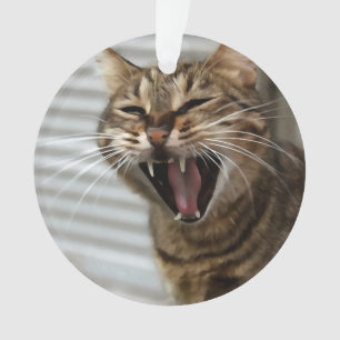 Tabby Cat Yawning Artistic Portret Ornament