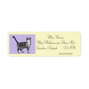 Tabby Cat Yellow en Paars Return Address Labels