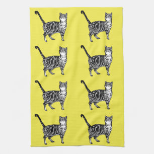 Tabby Cat Yellow Tea Towel Theedoek