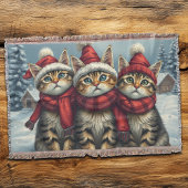 Tabby Cats in Preppy Winter Attire and Hat Winter Deken
