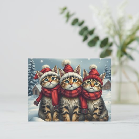 Tabby Cats in Preppy Winterkleding en Pet Winter Feestdagenkaart (Staand voorkant)