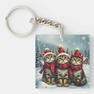 Tabby Cats in Preppy Winterkleding en Pet Winter Sleutelhanger
