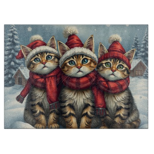 Tabby Cats in Preppy Winterkleding en Pet Winter Snijplank (Voorkant)