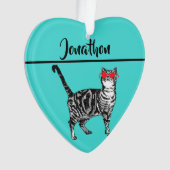 Tabby Cats 'One Cool Cat' Aqua Boys Mannen Ornament (voorkant)