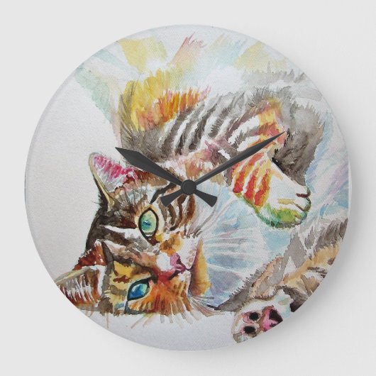 Tabby Chat Aquarelle Peinture Art Wall Horloge (Recto)