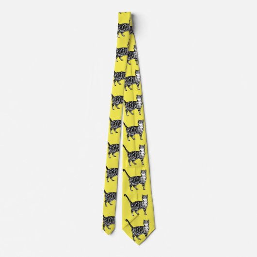 Tabby Chat Chats Frappe Noir Blanc Mens Cravate (Dos)