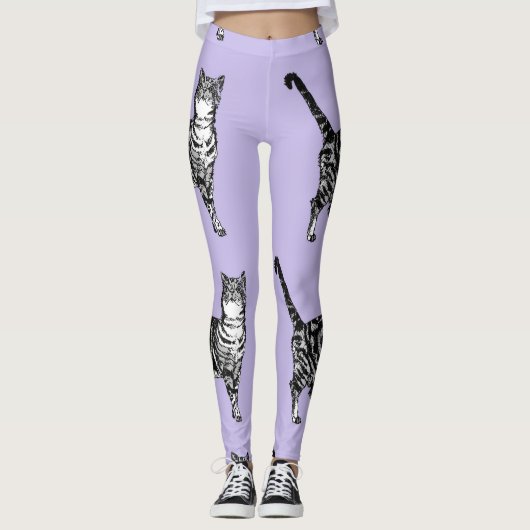 Tabby Chat Cool Animal Leggings noir et violet (Devant)