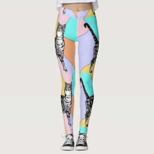 Tabby Chat Cool Animal Pastel Harlequin Leggings