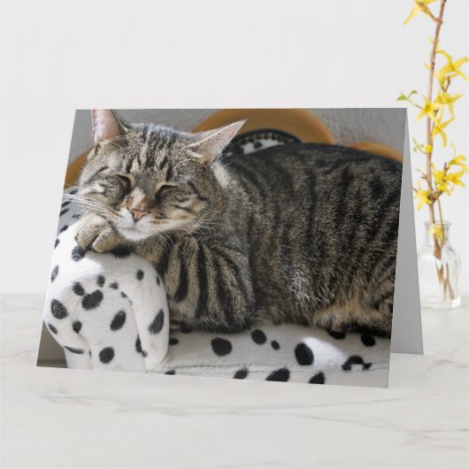 TABBY CHAT DORMIR CARTE DE SALUT D'ANNIVERSAIRE (Fleur jaune)