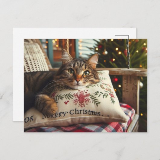 Tabby Chat Joyeux Noël AI Carte postale (Devant / Derrière)