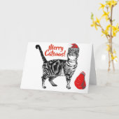 Tabby Chat Merry Catsmus carte rouge de Noël (Fleur jaune)