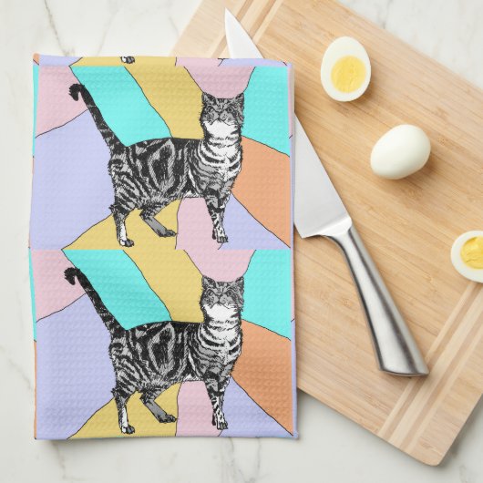 Tabby Chat Pastel Couleurs Tea Serviette (Quart Plié)