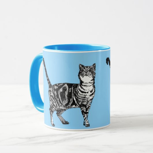 Tabby Chat Whimsical Bleu Pastel Chats Art Mug (Devant gauche)