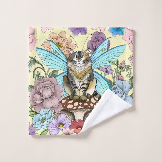 Tabby Fairy Cat Mushroom Floral (Gant de toilette)