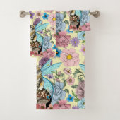Tabby Fairy Kat Paddestoel Bloemen Bad Handdoek (Insitu)