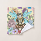 Tabby Fairy Kat Paddestoel Bloemen Bad Handdoek (Wasdoekje)