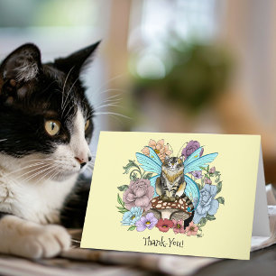 Tabby Fairy Kat Paddestoel Bloemen Bedankkaart