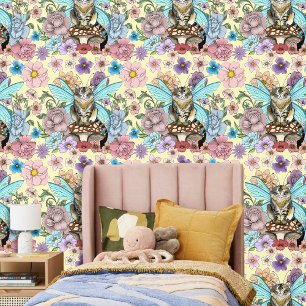 Tabby Fairy Kat Paddestoel Bloemen Behang