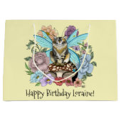 Tabby Fairy Kat Paddestoel Bloemen Groot Cadeauzakje (Voorkant)