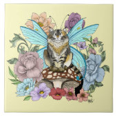 Tabby Fairy Kat Paddestoel Bloemen Tegeltje (Voorkant)