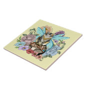 Tabby Fairy Kat Paddestoel Bloemen Tegeltje (Zijkant)