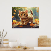 *~* Tabby Fall Leaves Kitten 5:4 Kitty Cat AP68 Poster (Keuken)