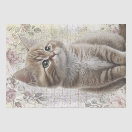Tabby Floral Cat Kitten Tissuepapier (Voorkant)