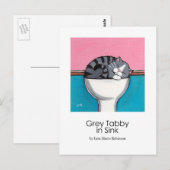 Tabby gris dans l'évier | Carte postale Whimsical  (Devant / Derrière)