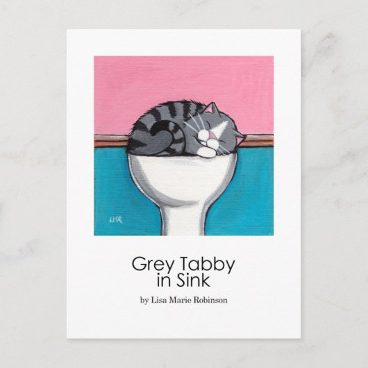 Tabby gris dans l'évier | Carte postale Whimsical  (Devant)