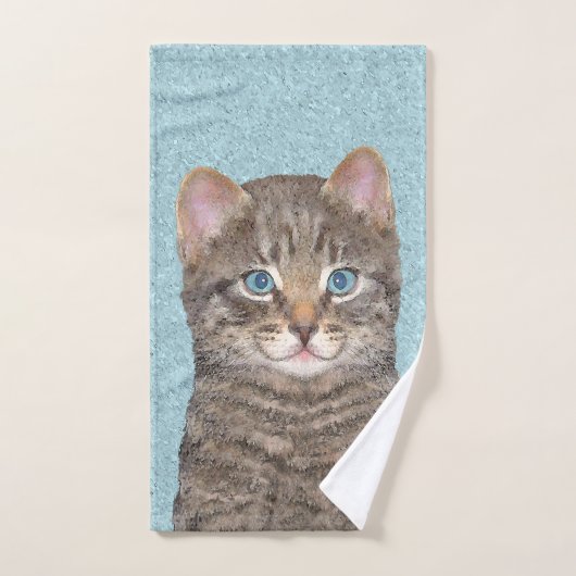 Tabby Gris Peinture Chat - Cute Original Art Chat (Serviette à main)