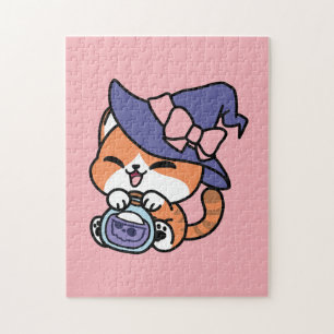 Tabby Heksenbrouwsel – Cute Halloween Kattendesign Legpuzzel