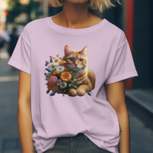 Tabby Kat Charm: Snorharen en Wilde Bloemen T-shirt
