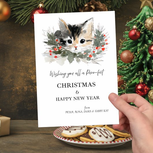 Tabby Kat Christmas Greetings Card Kaart