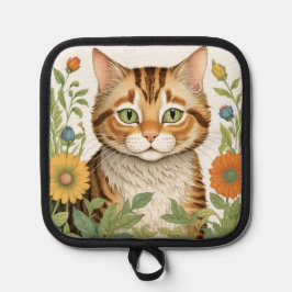Tabby kat en bloemen pannenlap