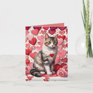 Tabby Kat & Hartjes Valentijnsdag Kaart