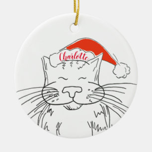 Tabby kat in Santa hoed Kerstmis Keramisch Ornament