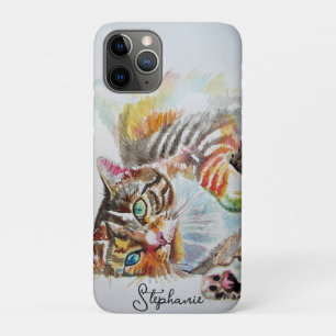 Tabby Kat katten huisdier kunst Aquarel Dames Port iPhone 11 Pro Hoesje