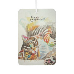 Tabby Kat katten huisdier kunst Aquarel Dames Port Luchtverfrisser