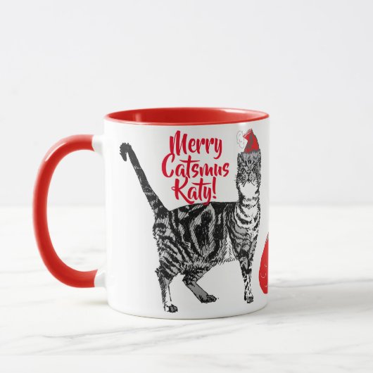 Tabby Kat Merry Catsmus Rode Kerstmok Mok (Links)