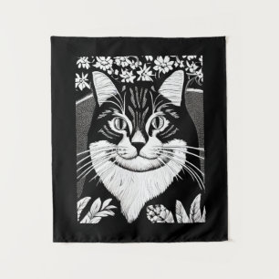 Tabby kat omringd met bloemen wandkleed