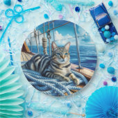Tabby kat op bootkabels papieren bordje (Feest)