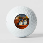 Tabby katten in Plant potten, Titleist golfballen (Voorkant)