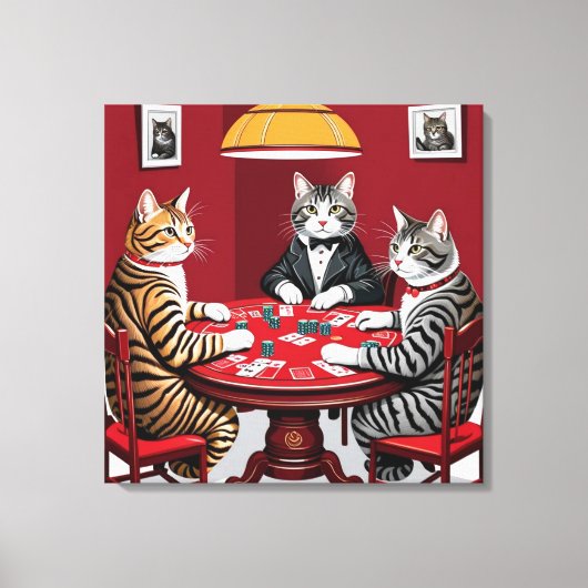 Tabby katten spelen poker canvas afdruk (Voorkant)