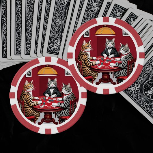 Tabby katten spelen poker chips